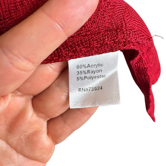 Ming Wang Red Geometric Diamond Knit Black Trim 3/4 Sleeve Cardigan Sweater - Picture 11 of 12